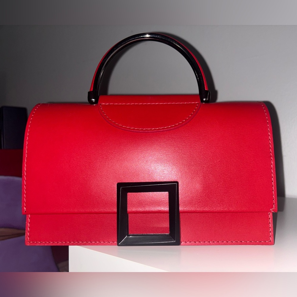 Isadora Red Handbag/Satchel with Black Handle and Buckle
